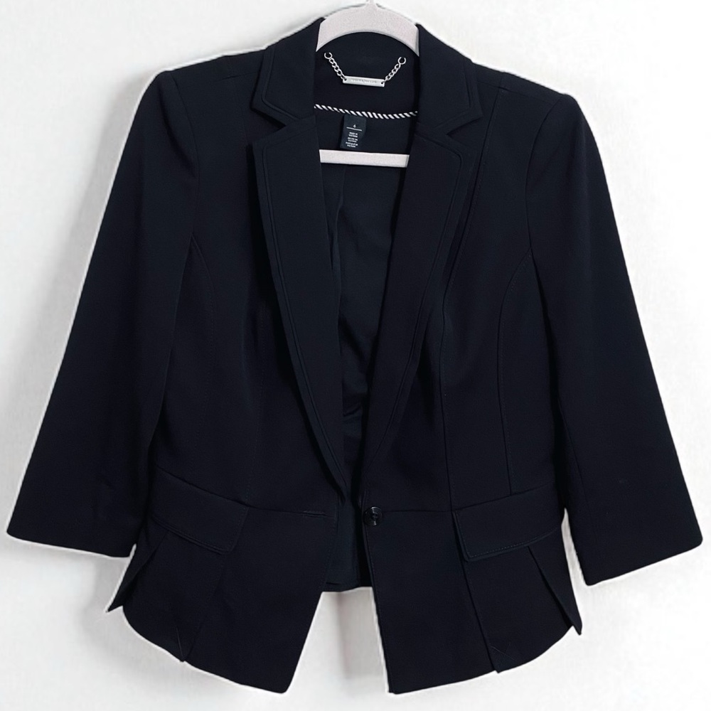 WHBM Black Stunning 3/4‎ Sleeve Single Button Peplum Hem Blazer Size 6
